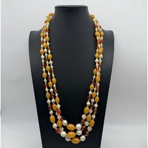 Miriam Haskell Necklace Bakelite Faux Pearl Orange Crystal Multi Strand READ